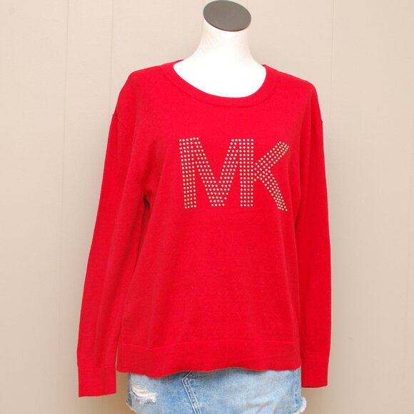 Michael Kors Women's Studded MK Logo Red Sweater - BNWT - Picture 1 of 5